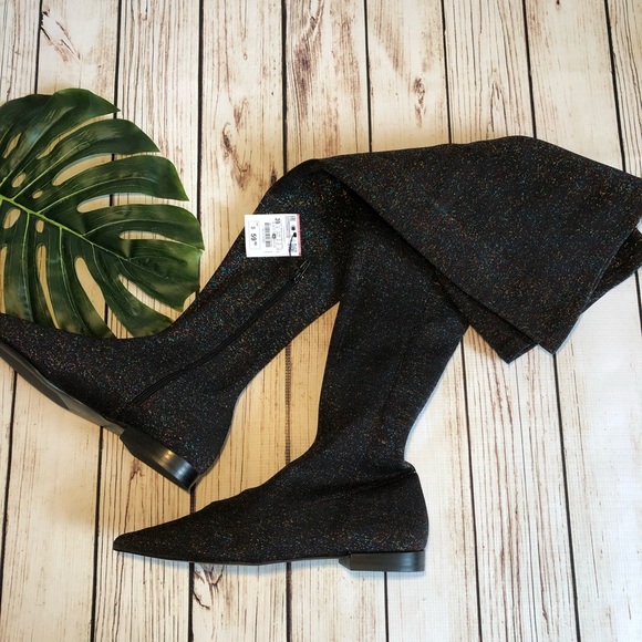 Zara Shoes - ZARA RAINBOW GLITTER OVER THE KNEE SOCK BOOTS